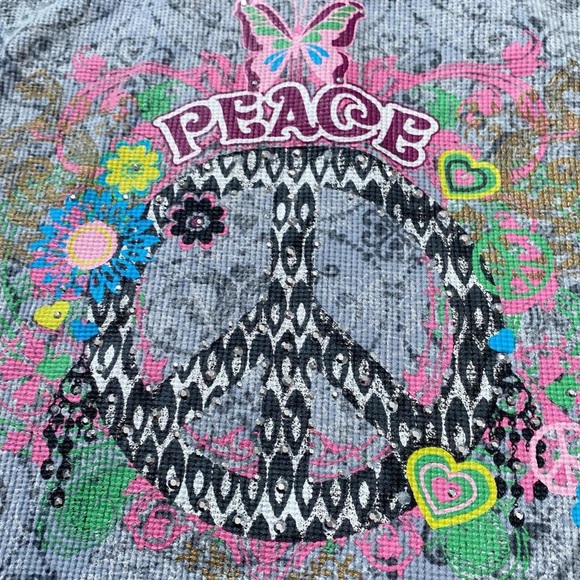 2010s Scene Emo Peace Long Sleeve Top Sz S/M - Picture 3 of 4